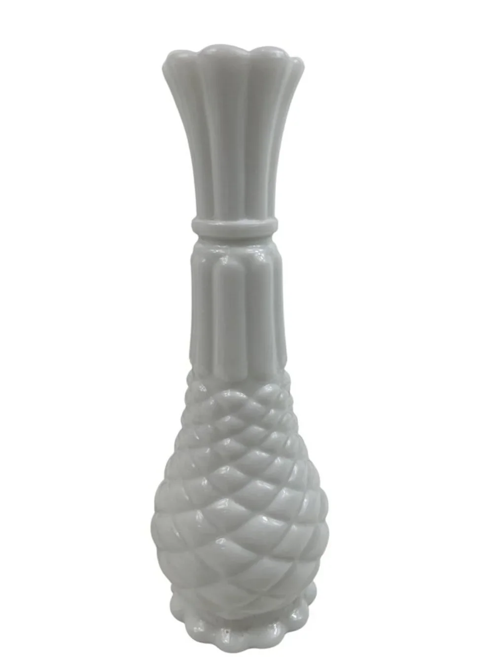 Vintage Anchor Hocking White Milk Glass Pineapple Bud Vase 9” Tall Set of 2